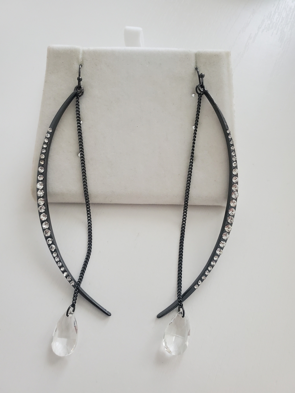 Crystal Teardrop Black Hoop Drop Earrings